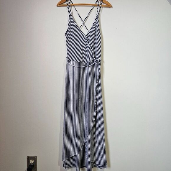 NWT Z SUPPLY STRIPED SURPLICE V NECK TULIP WRAP STYLE TANK LONG DRESS SIZE L - Picture 1 of 16